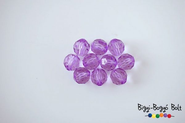 10 mm-es csiszolt gömb akrilgyöngy - lila